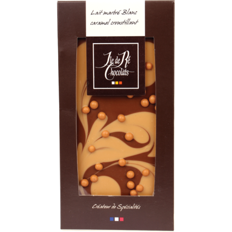 TABLETTE DE CHOCOLAT AU LAIT MARBRÉE BLANC ET CARAMEL CROUSTILLANT