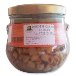 Saucisses confites aux pois carrés