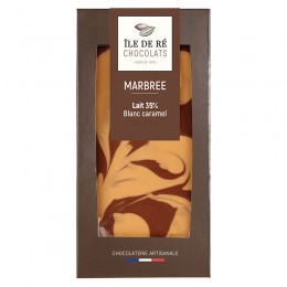Tablette de chocolat au lait marbrée blanc et caramel 100g