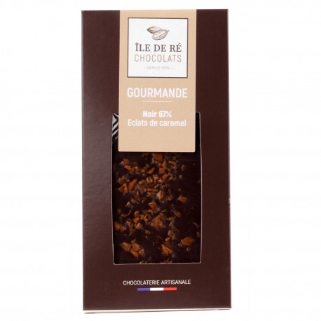 Tablette de chocolat noir 67 % éclats de caramel