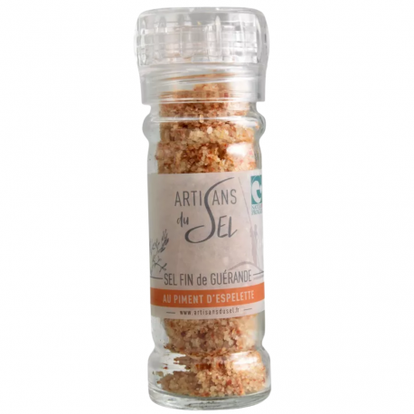 Sel fin de Guérande au Piment d’Espelette – Moulin Rechargeable 80g – Artisans du Sel